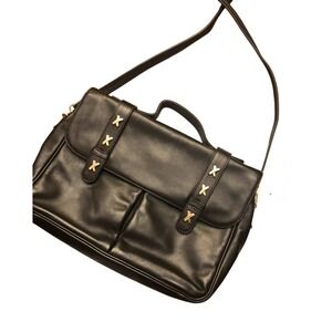 Paloma‎ Picasso Black Leather Satchel Crossbody Bag Gold Accent Classic Style